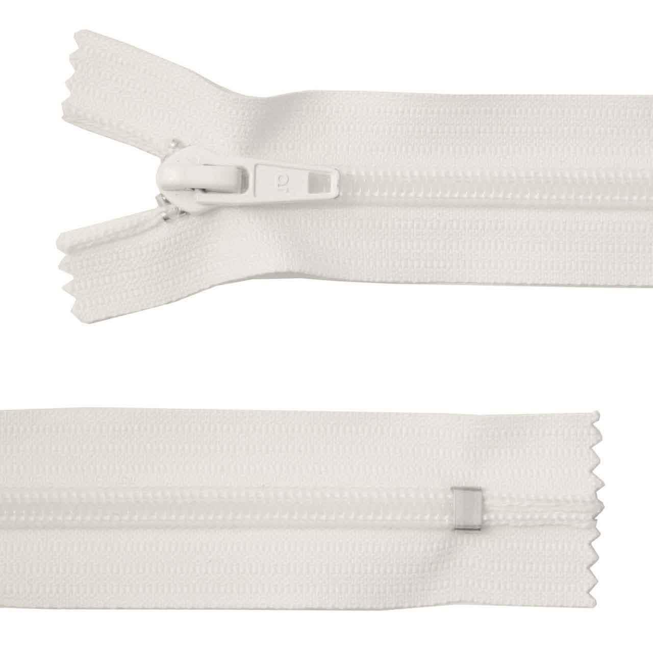 Zipper, plastic, wide, white, length: 18 cm